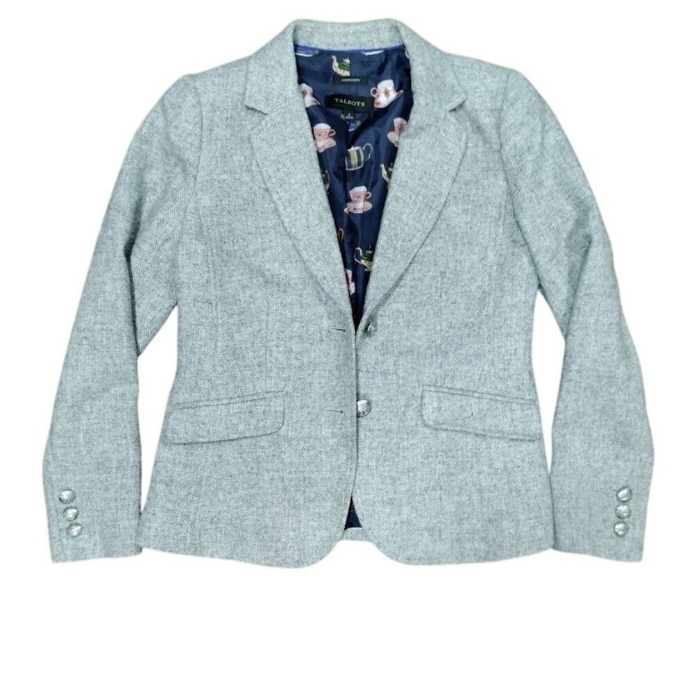 Talbots Wool Aberdeen Houndstooth Notch Lapel Single Breasted Blazer Gray US 2 - Picture 4 of 15